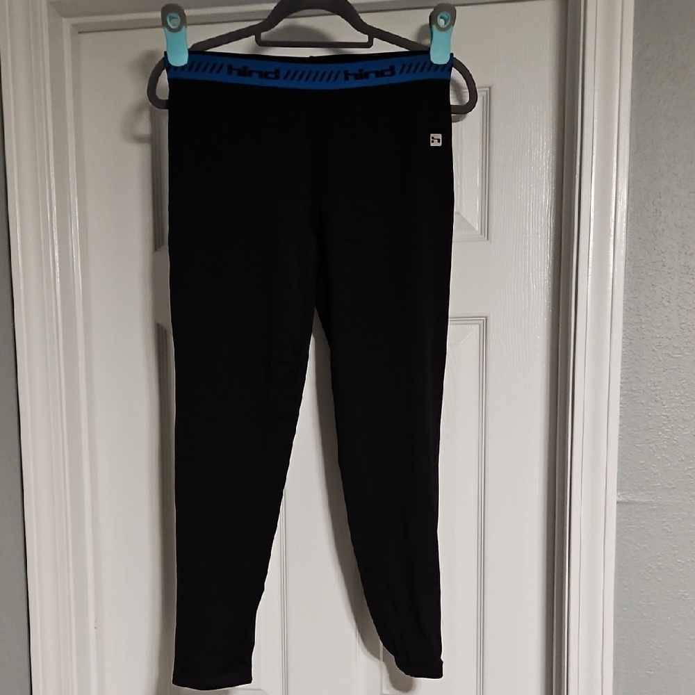 Hind Mens Black Leggings with Blue Waistband